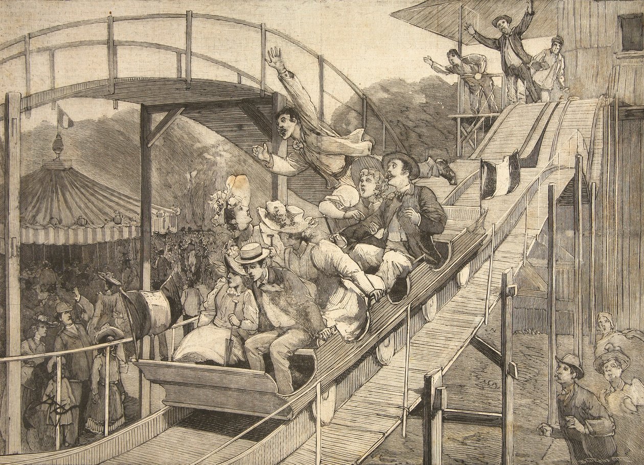 Olycka på tivoli i de ryska bergen, Saint-Cloud, från "Le Petit Parisien", 26 juli 1891. av Beltrand and Clair Guyot, E. Dete