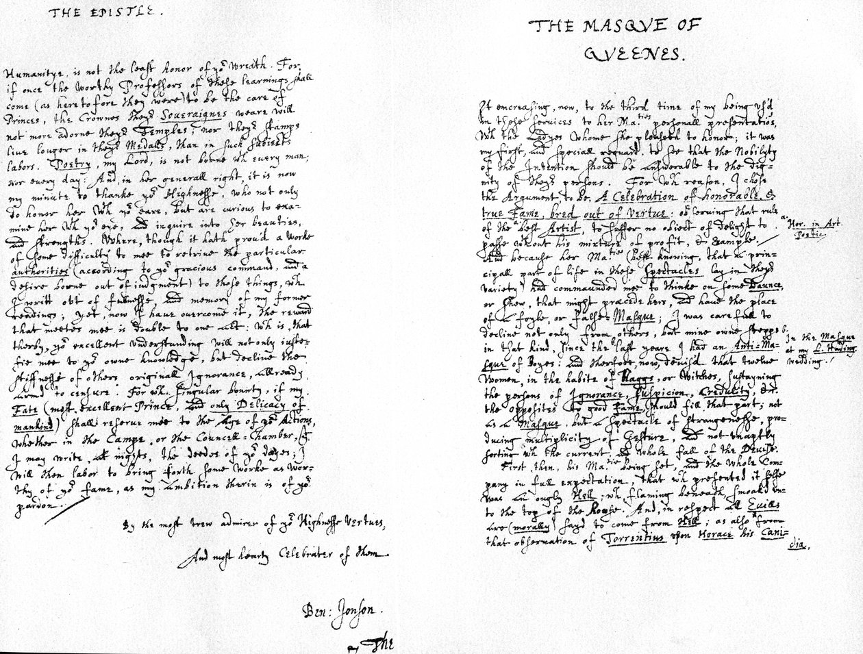 The Masque of Queens och ett dedikationsbrev till Henry, Prince of Wales, 1609 av Ben Jonson