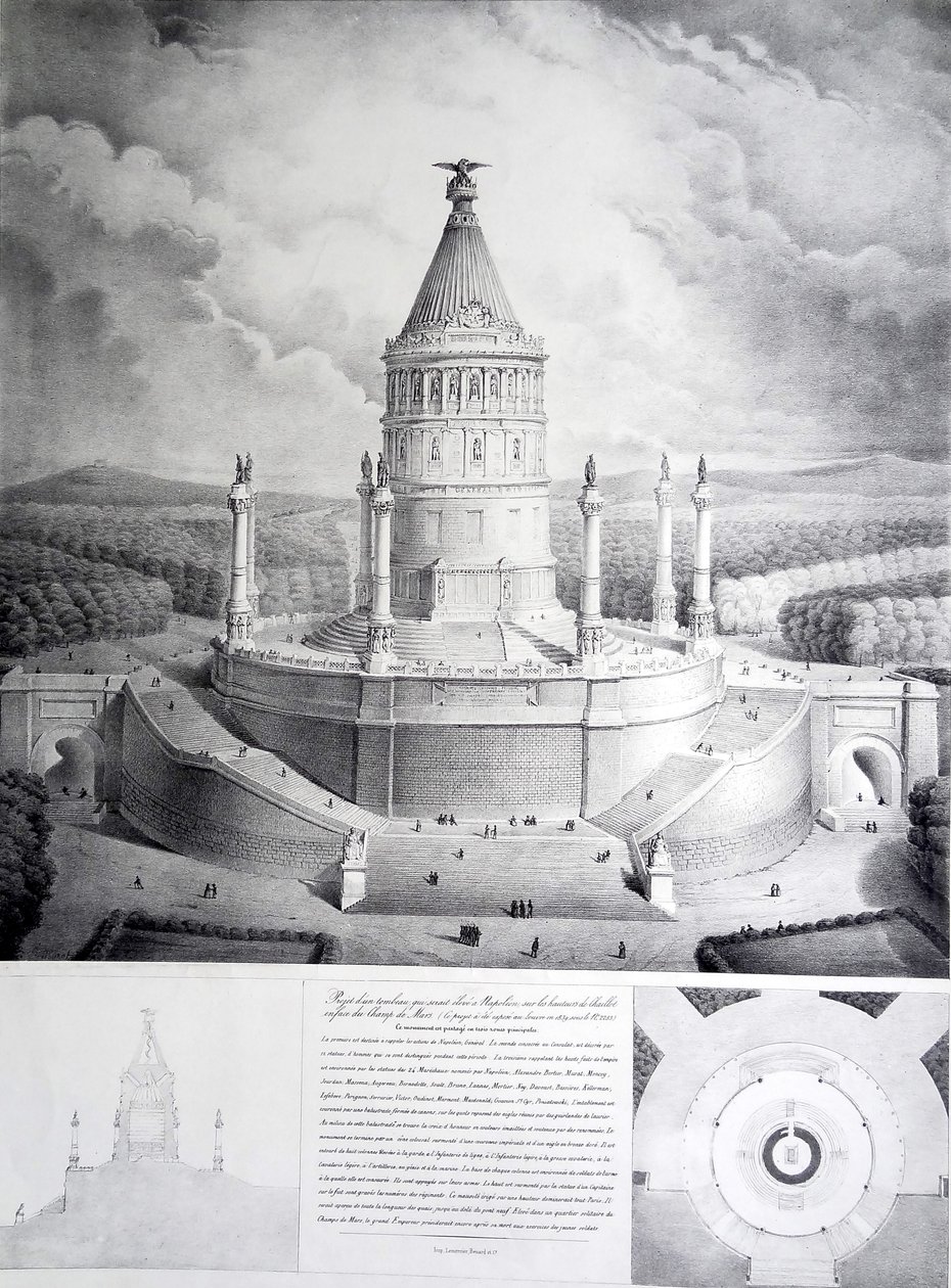 Projekt för en grav som skulle resas till Napoleon på Chaillots höjder framför Champ de Mars av Benard et Cie Imprimerie Lemercier