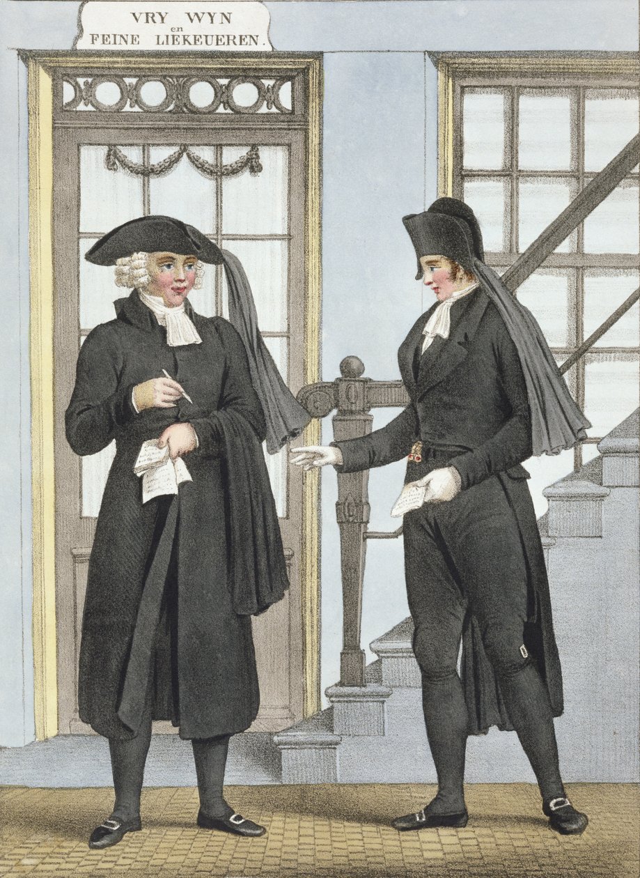 Begravningsofficerare från Amsterdam, illustration från "Collections des Costumes des Provinces Septentrionales du Royaume des Pays Bas...", graverad av Villeneuve, 1828. av Bendrik Greeven