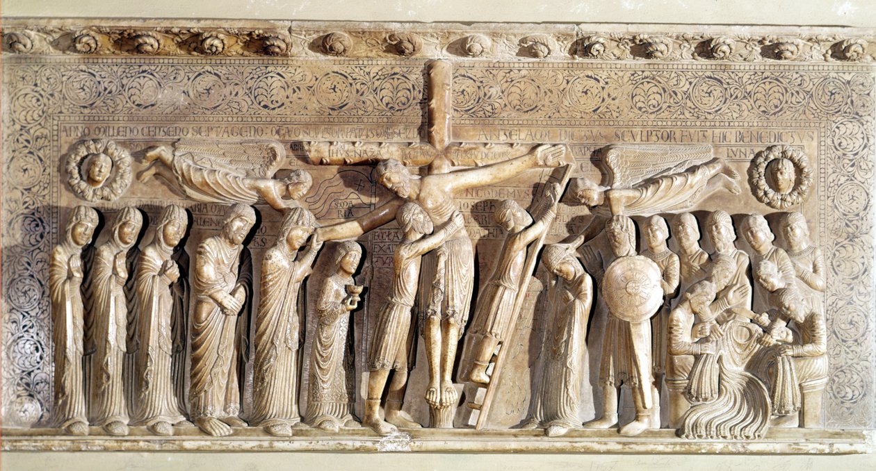Reliefpanel som visar depositionen, 1178 (marmor) av Benedetto Antelami