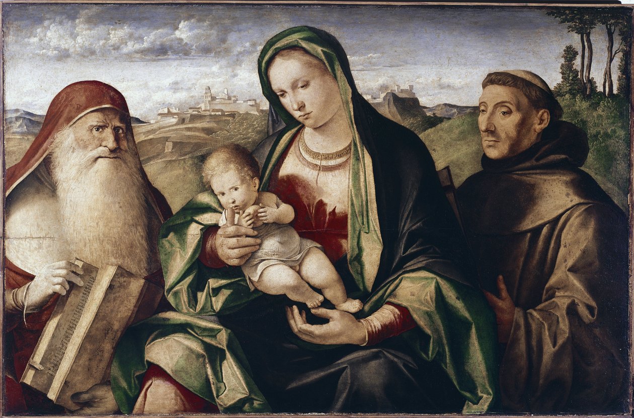 Madonna med barn mellan de heliga Jerome och Franciskus (olja på trä av Benedetto (c.1460 1525) Diana