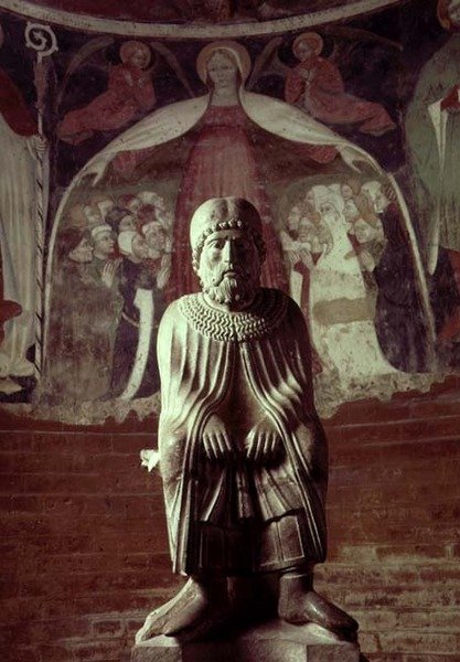 Januari, från en statykalender över Månadernas arbete, c.1200 (sten) av Benedetto Antelami