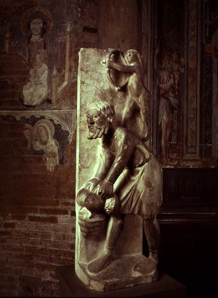 Pulling Raps: November från en statuary kalender av Labor of the Months, c.1200 av Benedetto Antelami