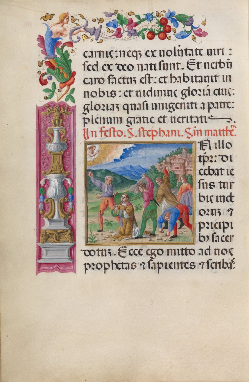 Den helige Stefanus martyrskap. Från "Evangelarium of Santa Giustina" (CBL W.107, f.4v) av Benedetto Bordone