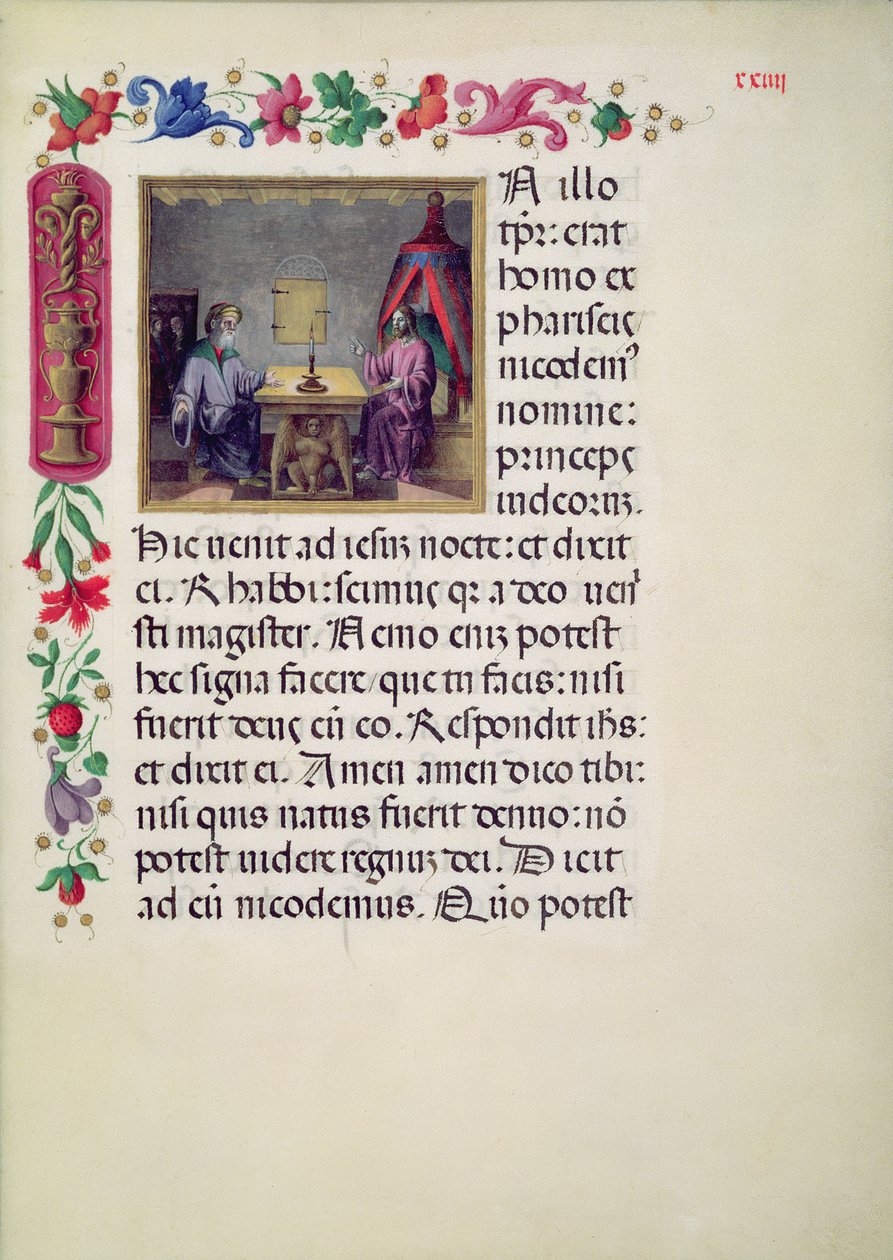 W.107 fol.24r Kristus och Nikodemus från Evangelarium i Santa Giustina skriven av Laurentius Gazius Cremonensis, 1523-25 av Benedetto Bordone