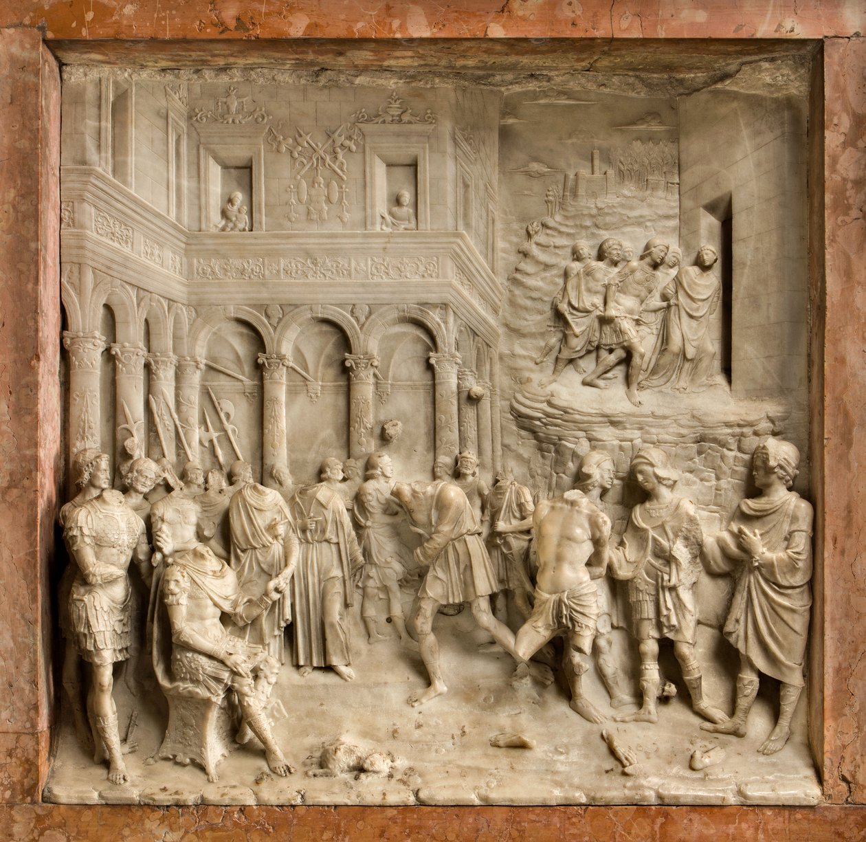 Crypt, Ark of Saints Marcellinus and Peter Exorcist, Benedetto Briosco 1506-08, Santi Mercellino och Peter inför domaren av Benedetto Briosco
