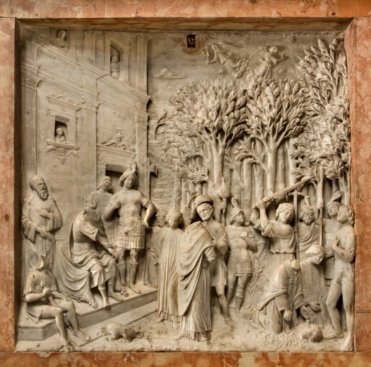 Krypten, ark av heliga Marcellinus och Peter Exorcist, Benedetto Briosco 1506-08, halshuggningen av de heliga Marcellinus och Peter av Benedetto Briosco