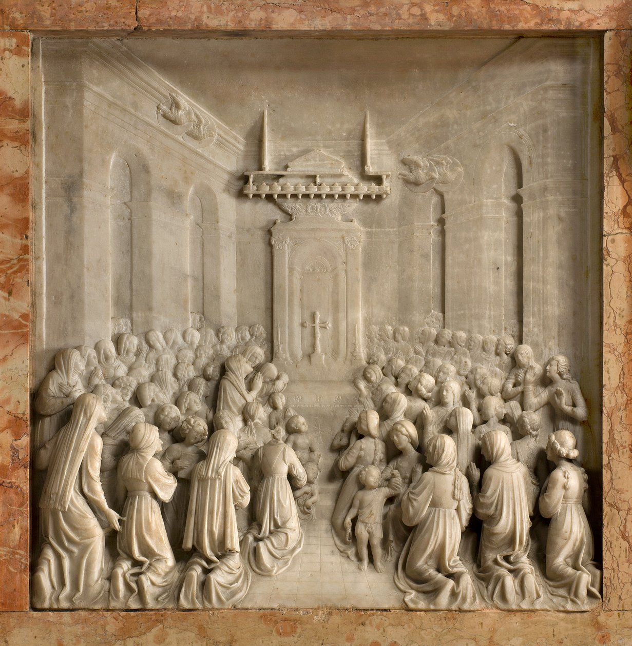 Krypten, de heliga Marcellinus och Peters exorcists ark, Benedict Briosco 1506-08, Duvornas mirakel av Benedetto Briosco