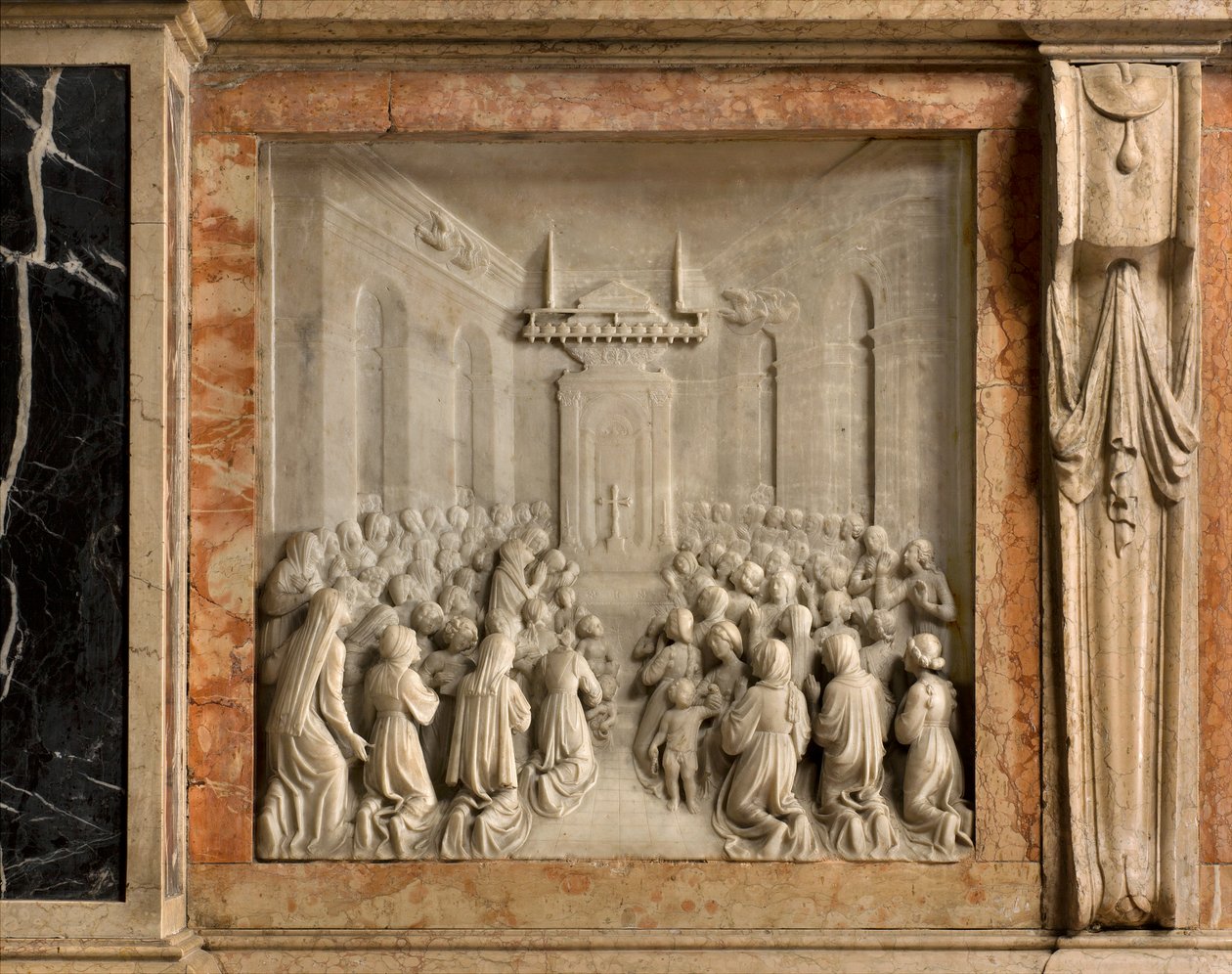 Krypten, de heliga Marcellinus och Peters exorcists ark, Benedict Briosco 1506-08, Duvornas mirakel av Benedetto Briosco