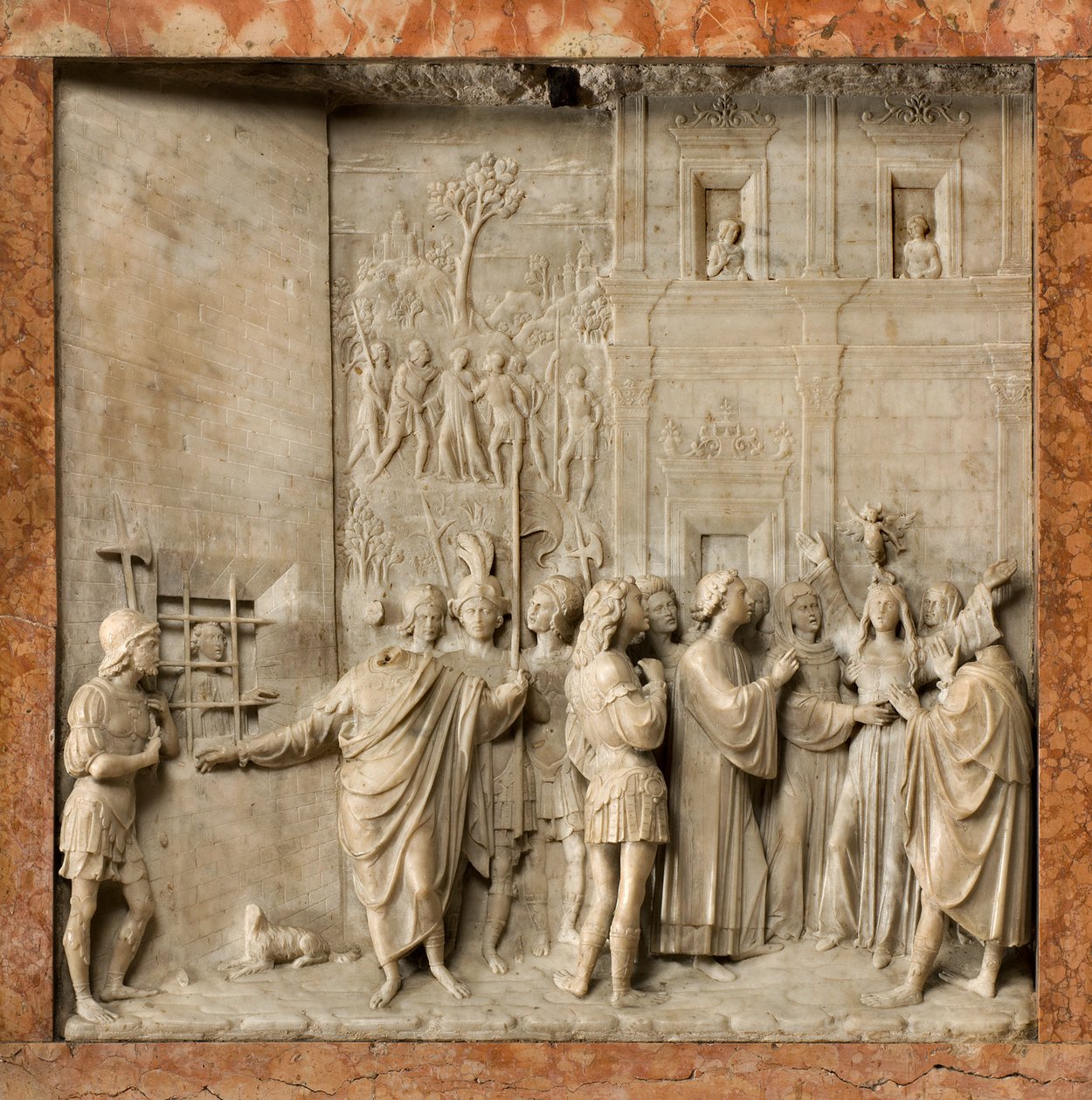 Krypten, ark av de heliga Marcellinus och Peter Exorcist, Benedict Briosco 1506-08, Sankt Peter befriar Pauline av demonen av Benedetto Briosco