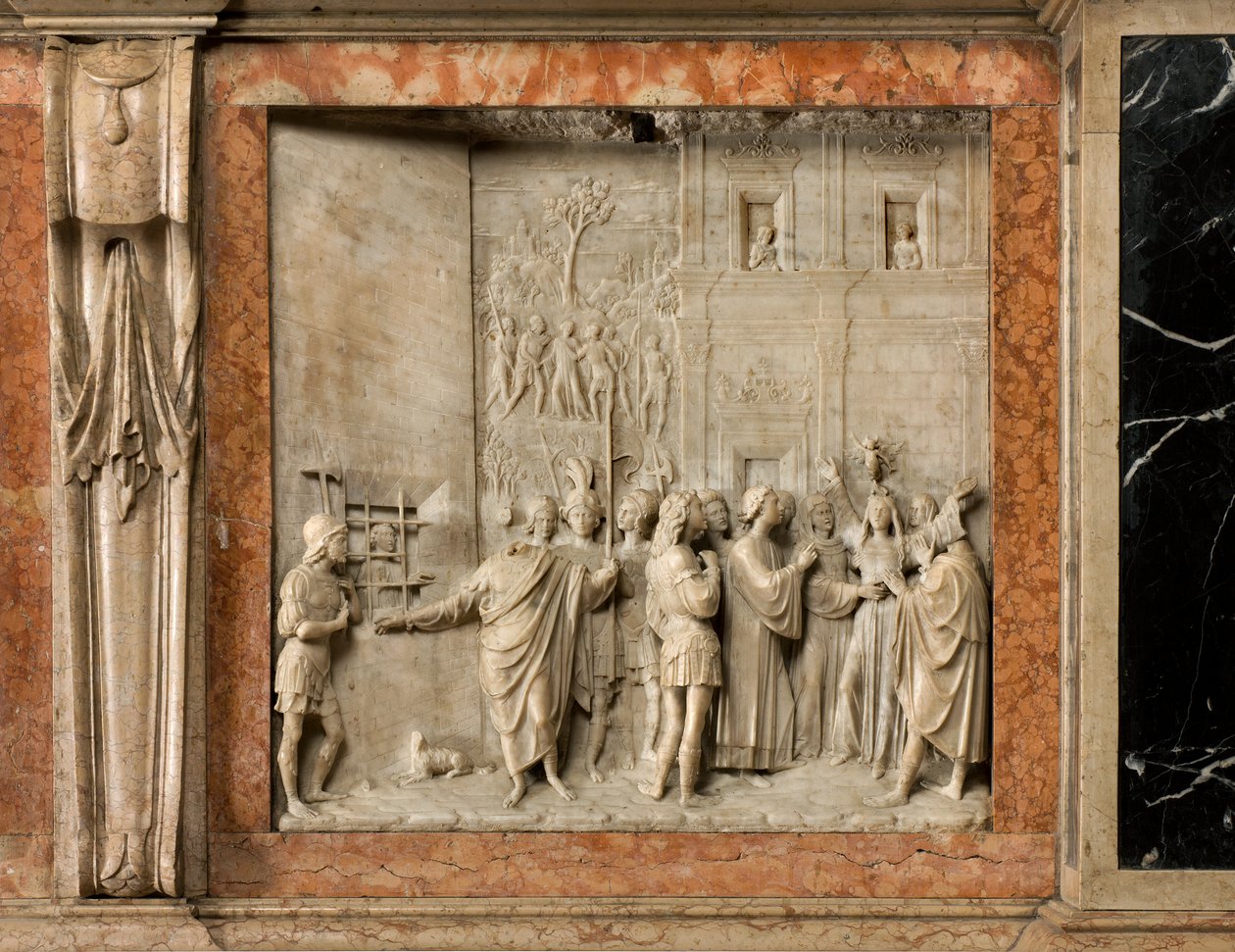 Krypten, ark av de heliga Marcellinus och Peter Exorcist, Benedict Briosco 1506-08, Sankt Peter befriar Pauline av demonen av Benedetto Briosco