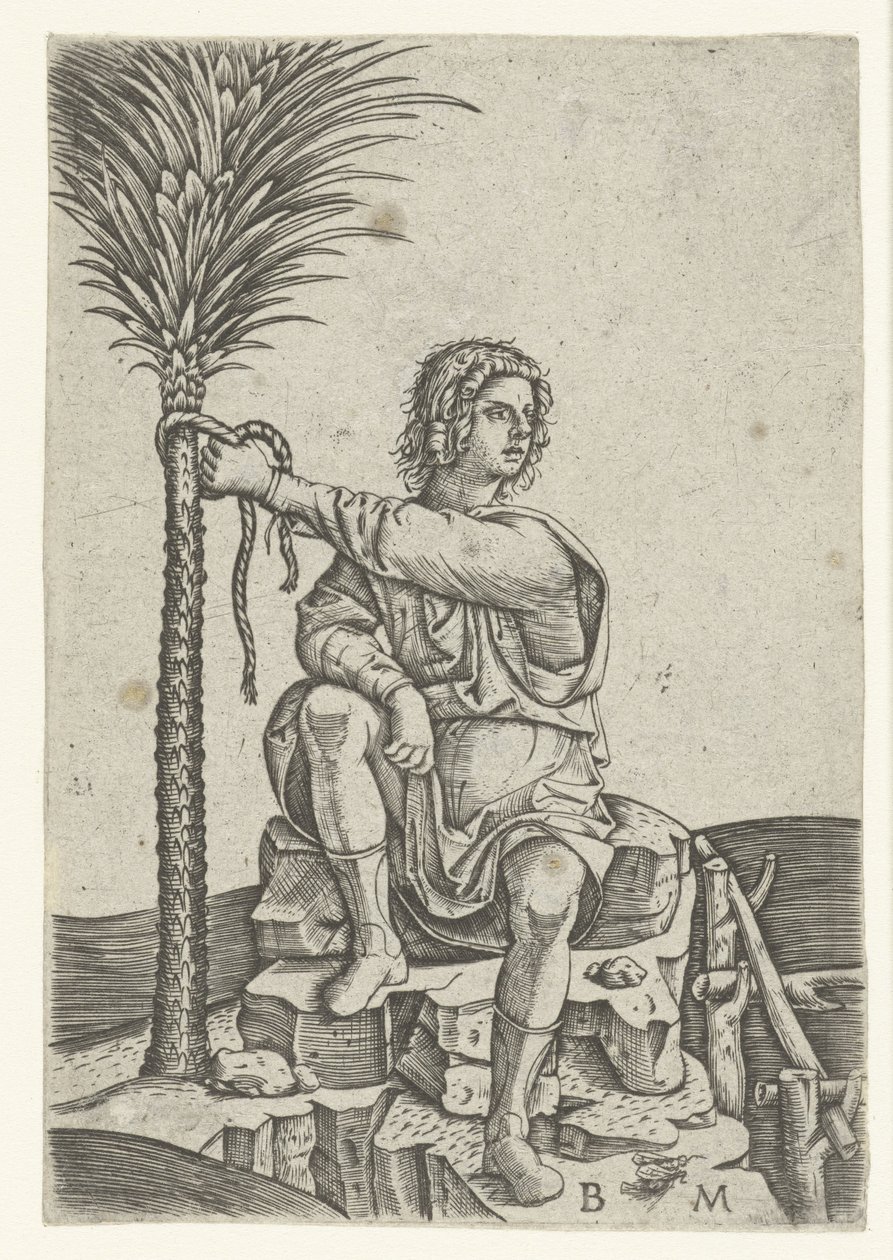 Man sitter vid en palm av Benedetto Montagna