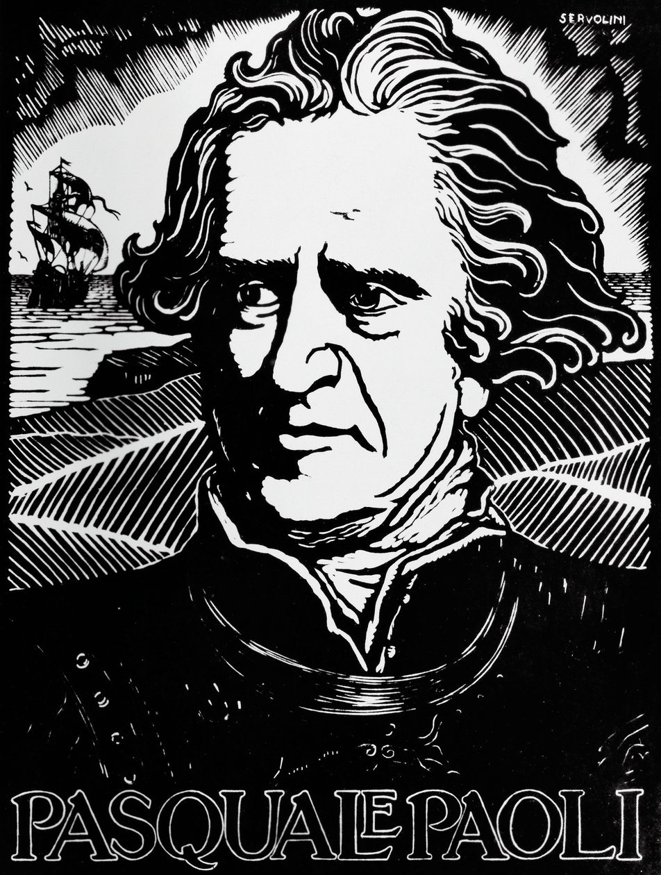 Porträtt av Pasquale Paoli, korsikansk statsman, general och patriot (träsnitt) av Benedetto Servolini