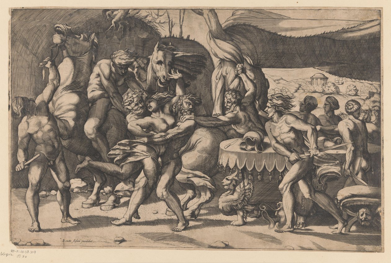 Rån av en kvinna av man och satyr Battle between the Lapiths and Centaurs (serietitel) av Benedetto di Stefani