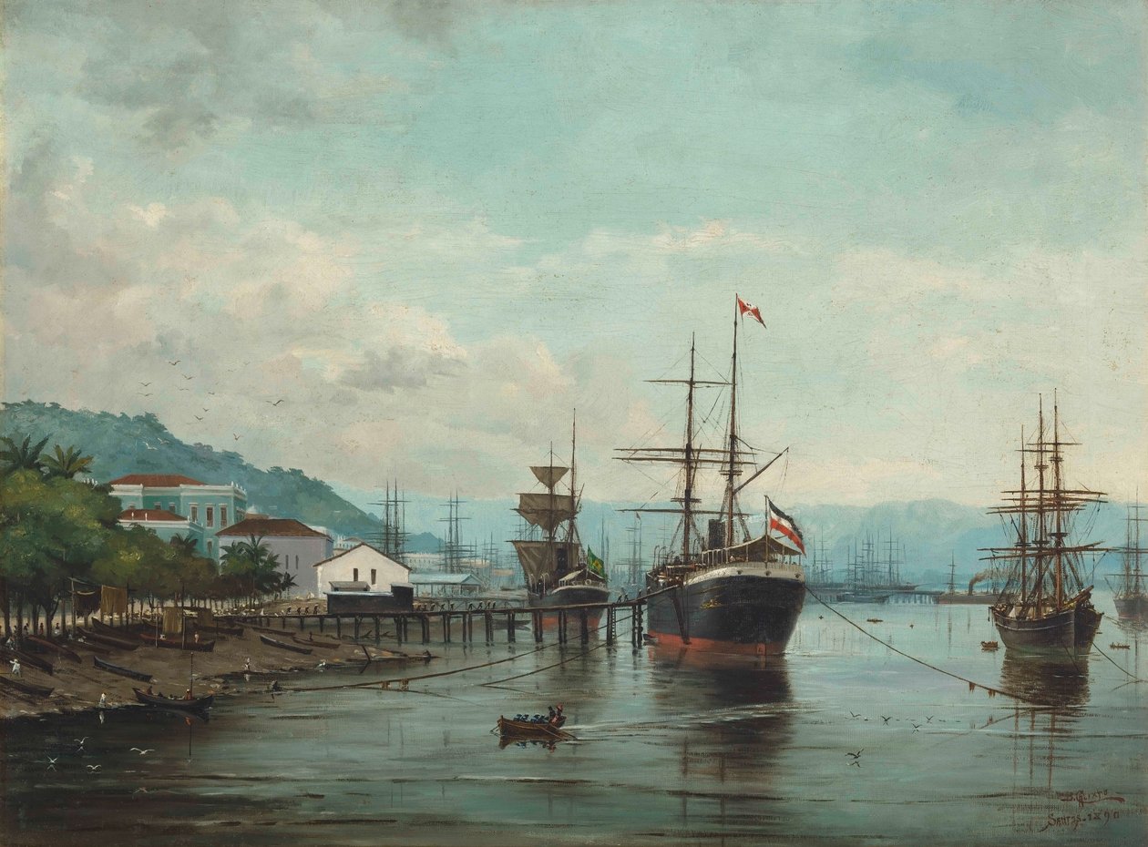 Benedito Calixto - Hamnen i Santos, SP (till vänster), 1890 av Benedito Calixto