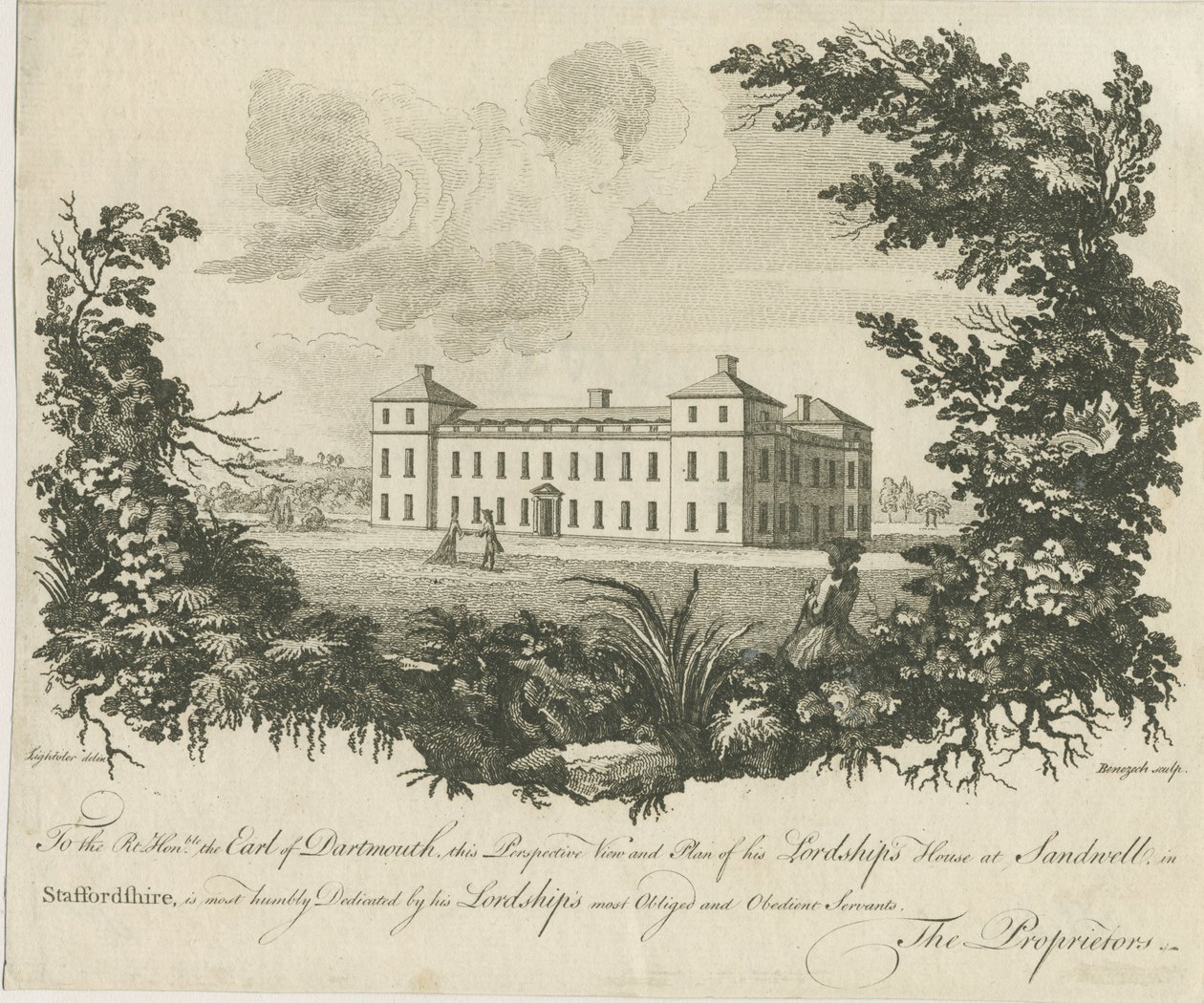 Sandwell Park - Hall: kopparplåtgravyr, nd [c 1770] av Benezech