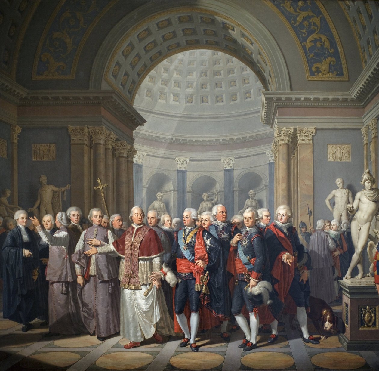 Gustav III av Sverige (1746-1792) med påven Pius VI (Gianangel, greve Braschi av Benigne Gagneraux