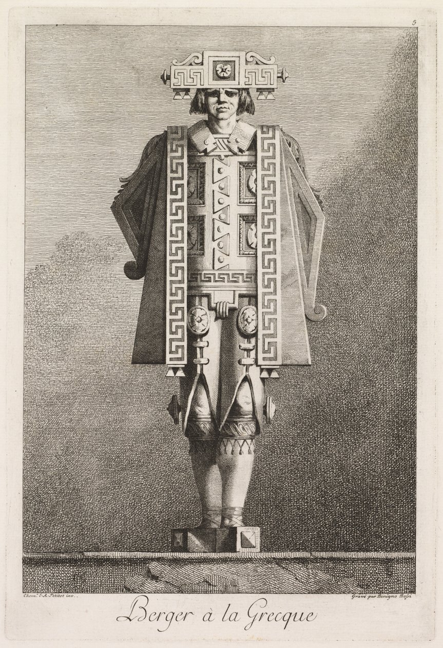 Grekisk maskerad: Shepherd a la Grecque Plate 5, 1771. av Benigno Bossi