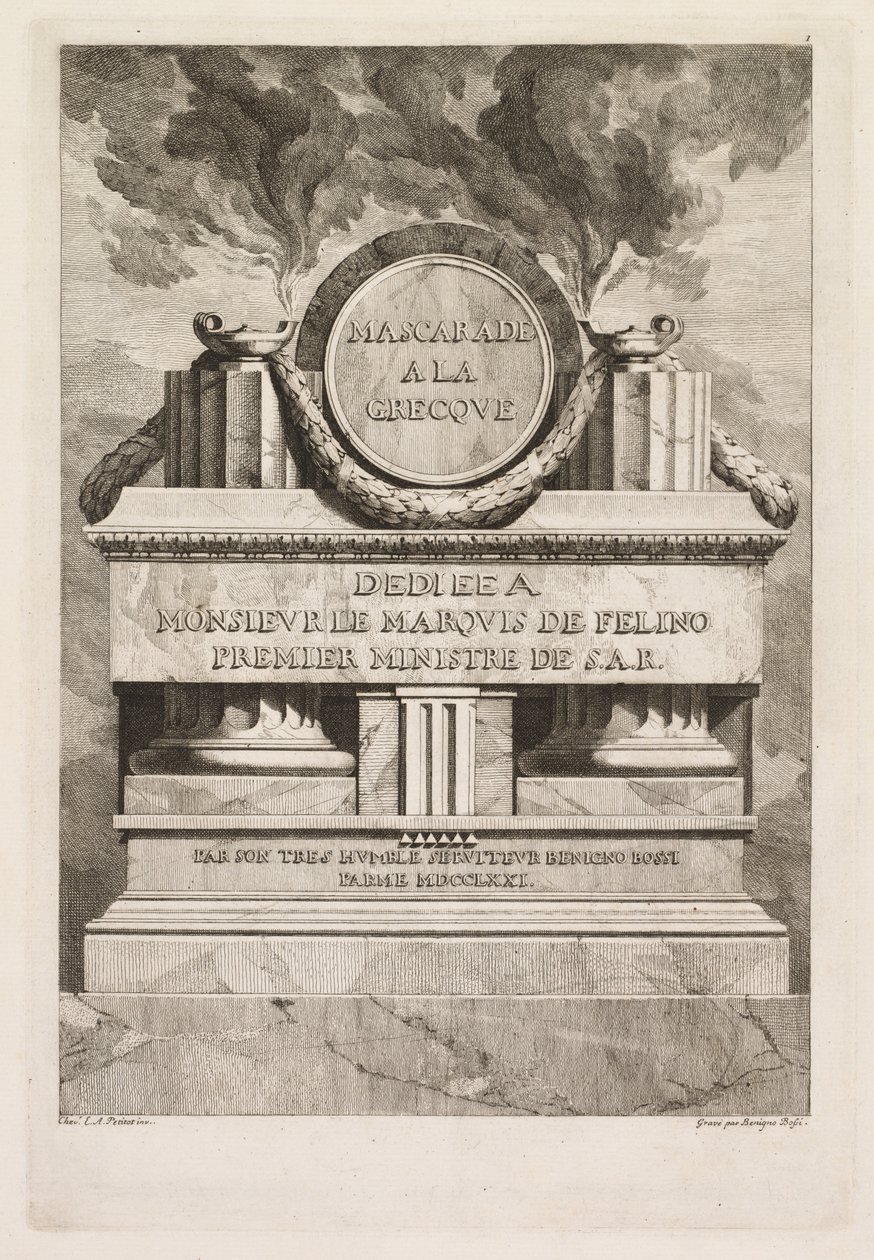 Grekisk maskerad: Dedikationssida, 1771. av Benigno Bossi