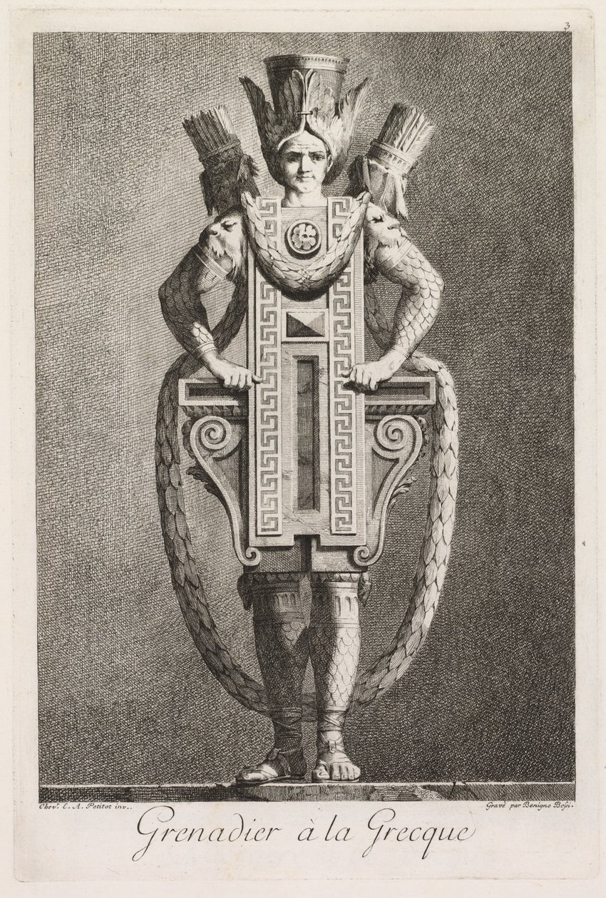 Masquerade à la Grecque: Grenadier à la Grecque Plate 3, 1771. av Benigno Bossi