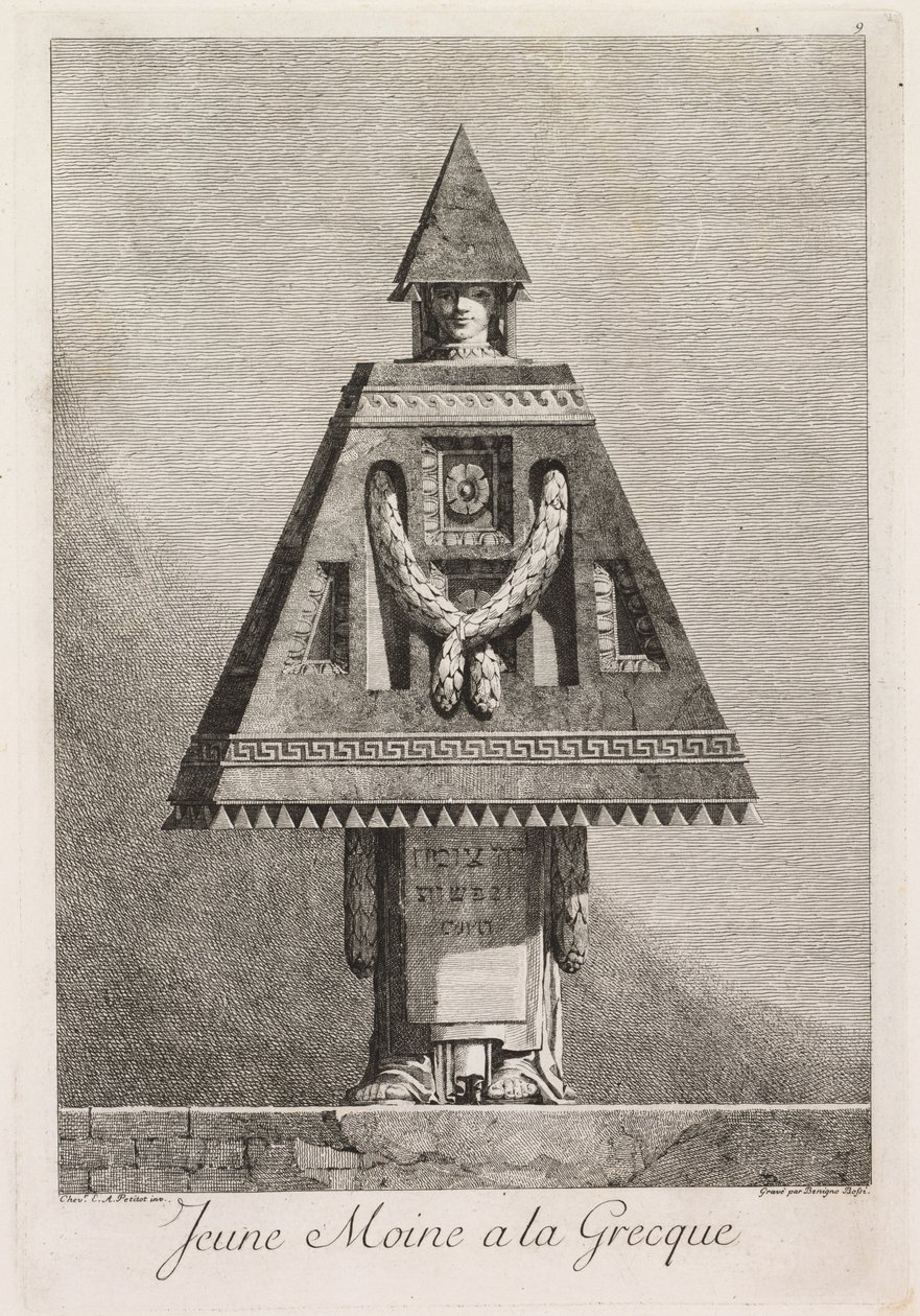 Masquerade à la Grecque: Ung munk à la Grecque Plate 9, 1771. av Benigno Bossi