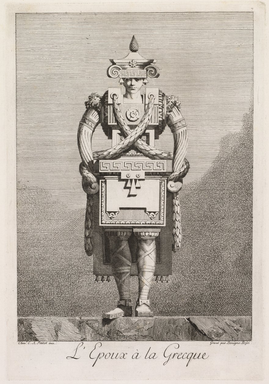Masquerade à la Grecque: Brudgummen à la Grecque Plate 7, 1771. av Benigno Bossi