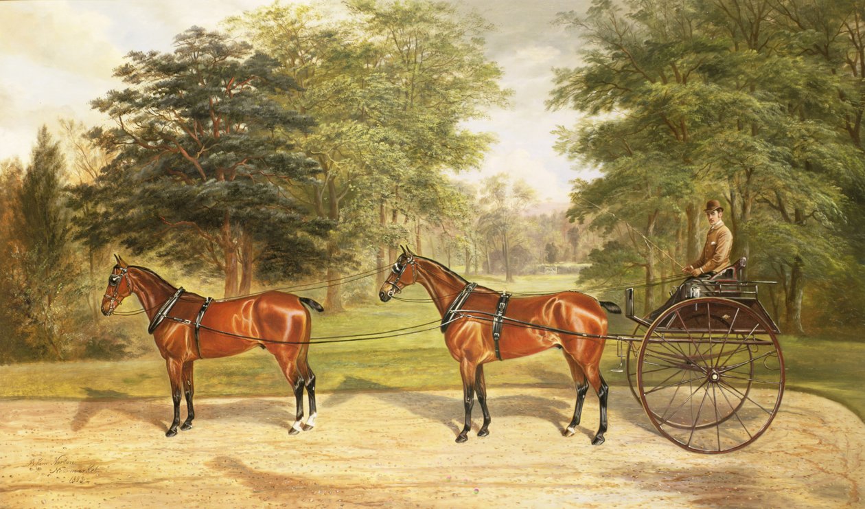 Två hästar som drar en vagn i tandem, 1883 av Benjamin Cam Norton
