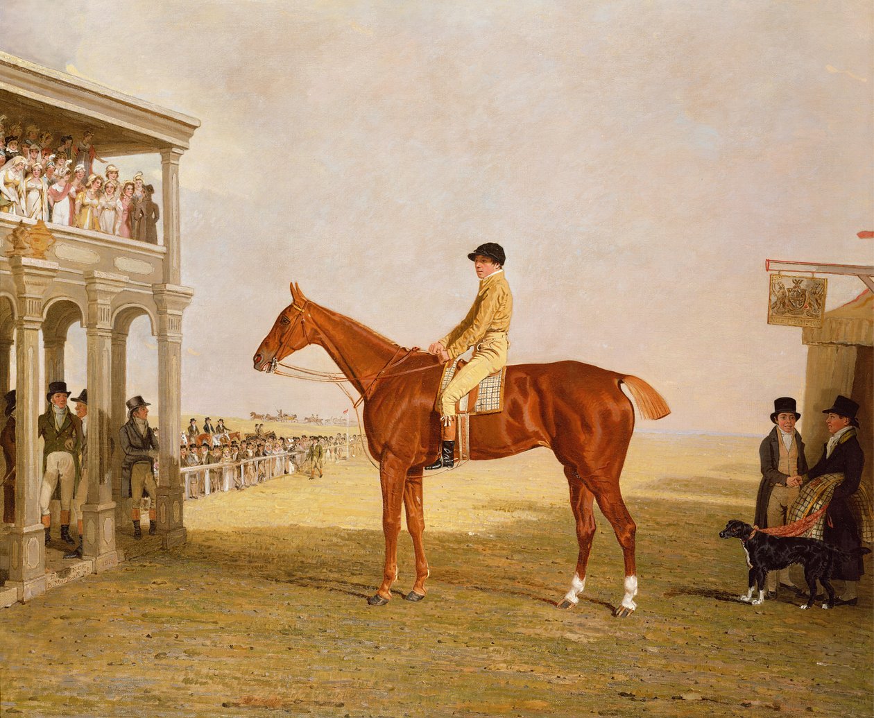 Generallöjtnant Thomas Grovesnors kastanjefärgade föl "Defiance" efter att hon vunnit Northampton Gold Cup, 15 september 1813. av Benjamin Marshall