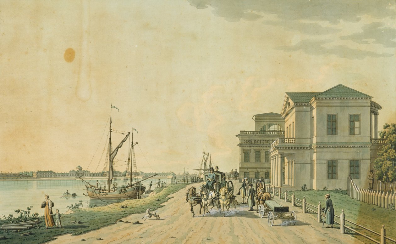 Det kejserliga palatset i Tauride och omgivningar, St. Petersburg, 1799 (gravyr med wc) av Benjamin Patersson