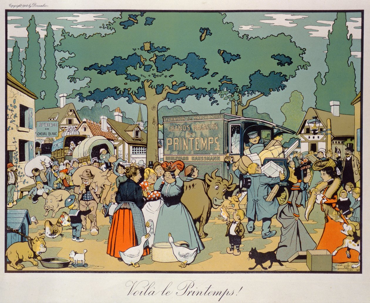 Affisch som annonserar leveransservice "Le Printemps", 1904 av Benjamin Rabier