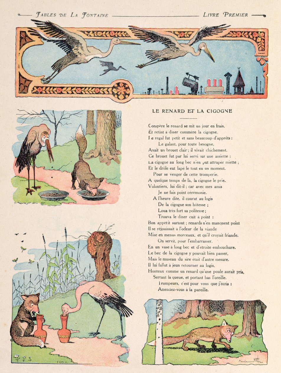 Storken och räven, från "Fables" av Jean de la Fontaine (1621-95) 1906 av Benjamin Rabier
