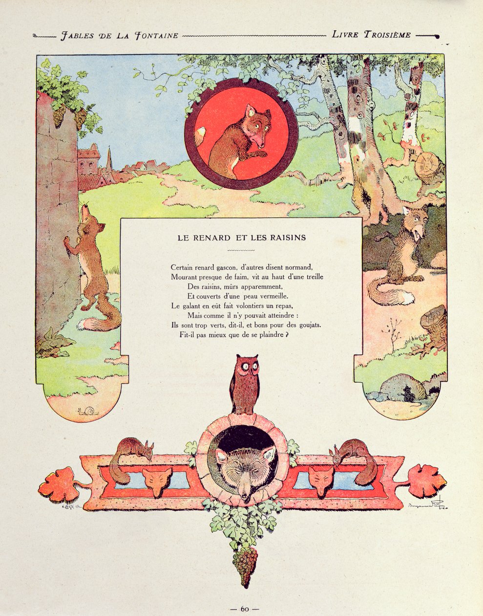 Räven och druvorna, illustration från 
