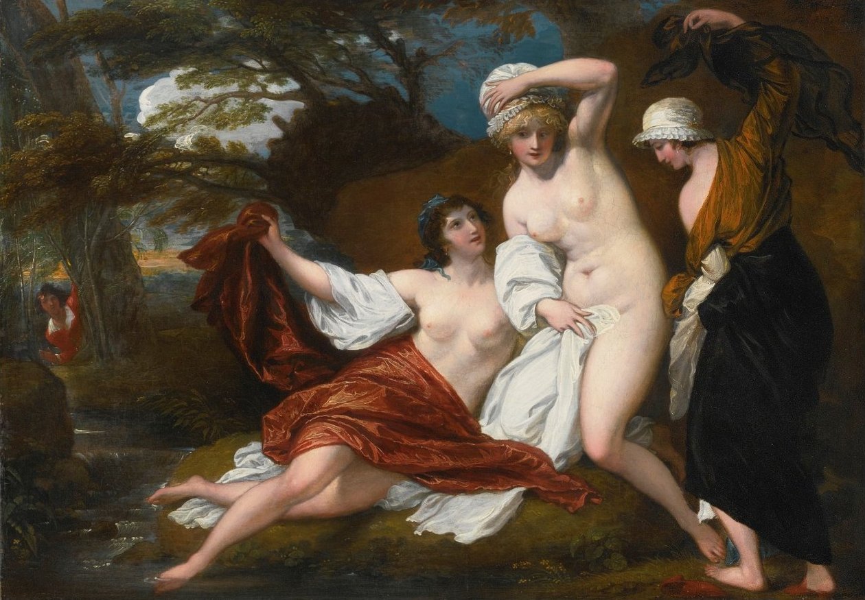  Musidora och hennes två följeslagare Sacharissa och Amoret i sitt bad Espied av Damonn av Benjamin West