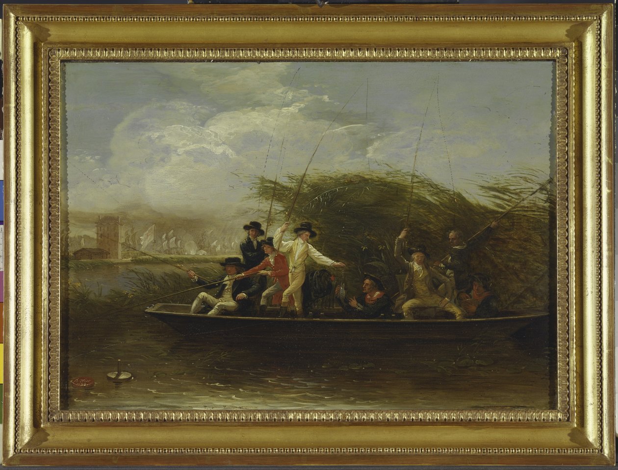 The Fishing Party - ett parti av herrar som fiskar från en Punt, 1794 (olja på skiffer) av Benjamin West