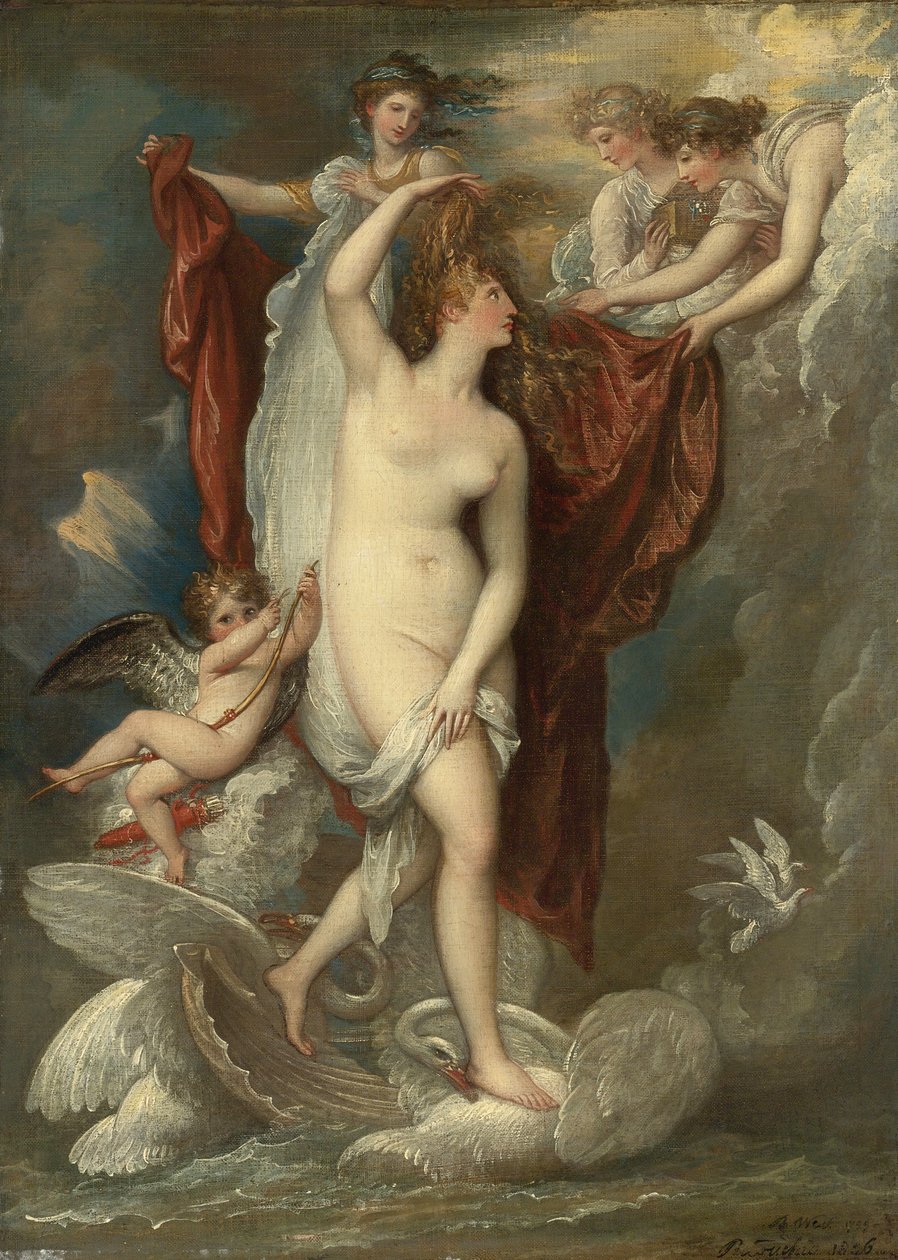 Venus vid sin födelse klädd av de tre nåderna av Benjamin West