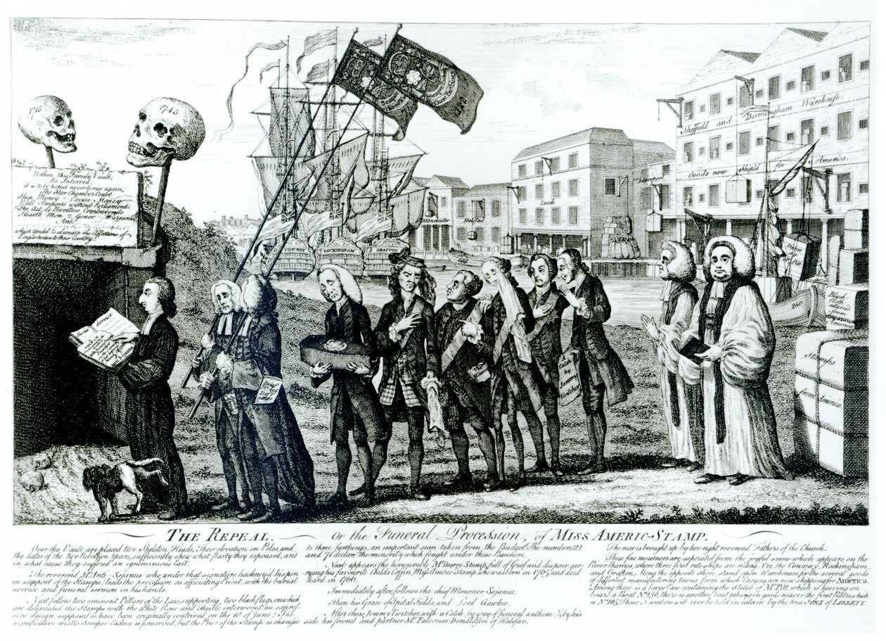 The Repeal, or the Funeral Procession of Miss Americ-Stamp, pub. 1766 av Benjamin Wilson