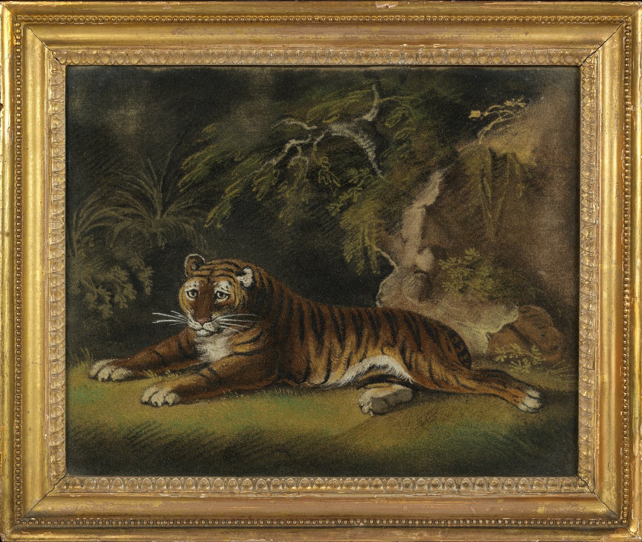 Tiger i ett djungellandskap (sandbild ombord) av Benjamin Zobel