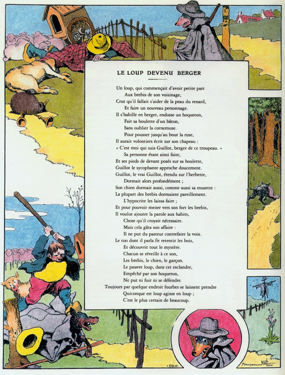 The Wolf Turned Shepherd, illustration från "Fables" av Jean de la Fontaine av Benjamin (after) Rabier
