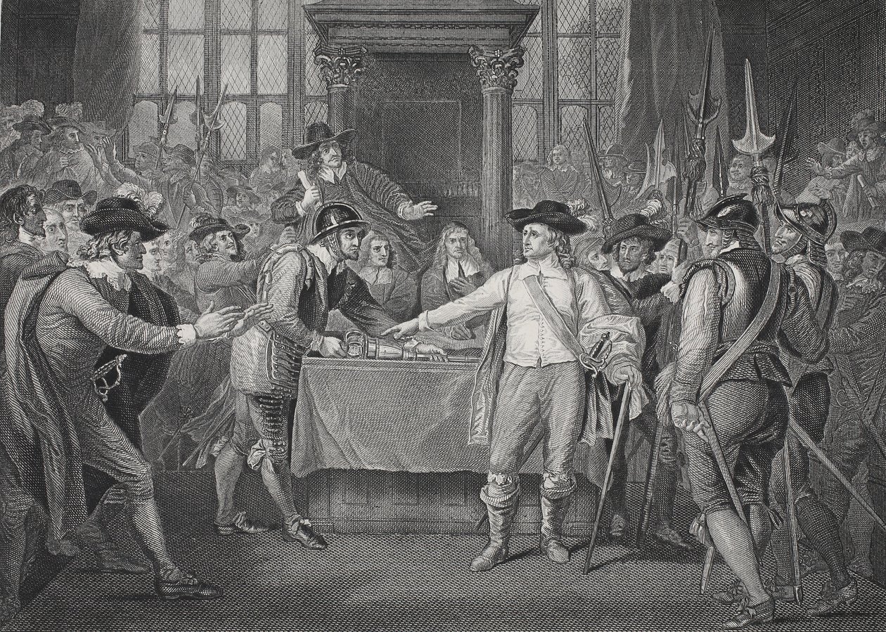 Oliver Cromwell upplöser det långa parlamentet av Benjamin (after) West