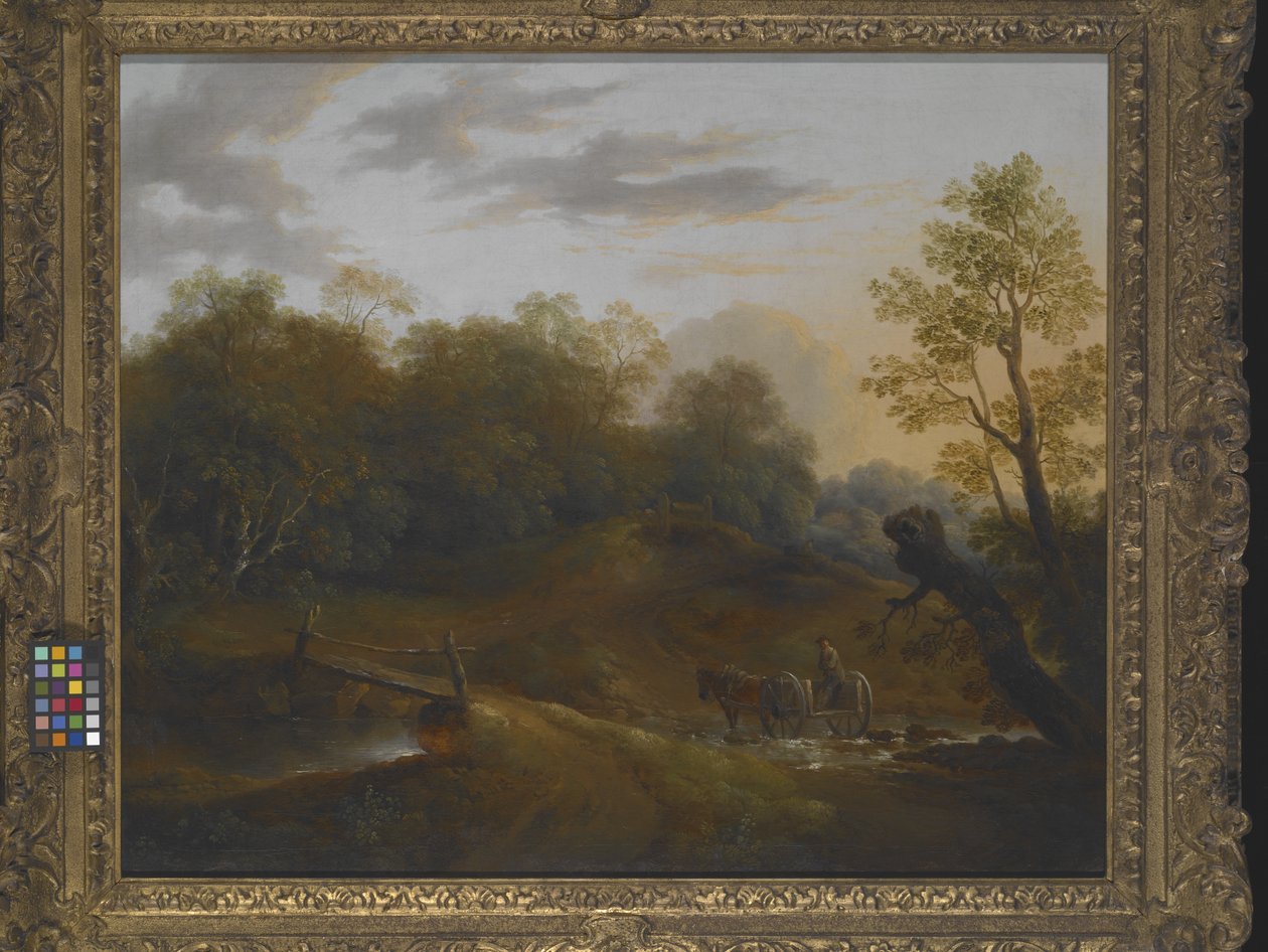 Pony Cart Crossing A Woodland Brook (olja på duk) av Benjamin Barker