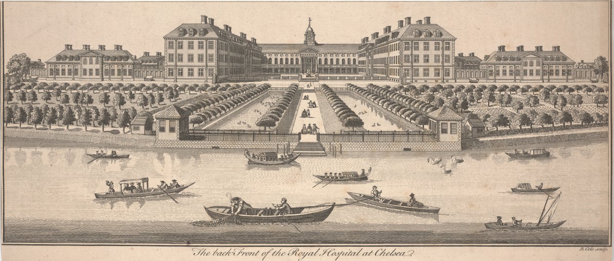 Baksidan av Royal Hospital i Chelsea, publicerad 1756 (kopparstick) av Benjamin Cole