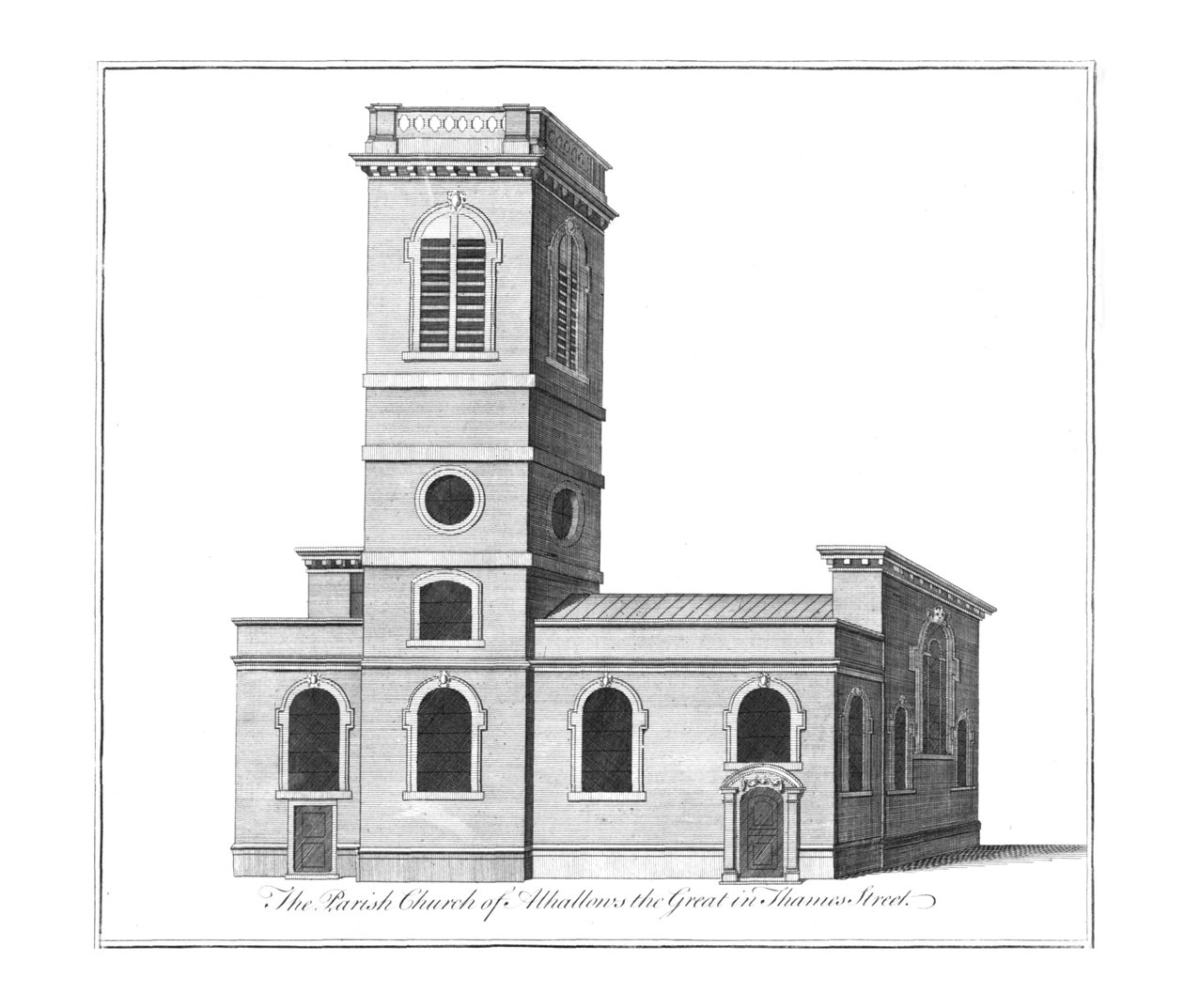 Parish Church of Alhallows the Great på Thames Street., c1772 av Benjamin Cole