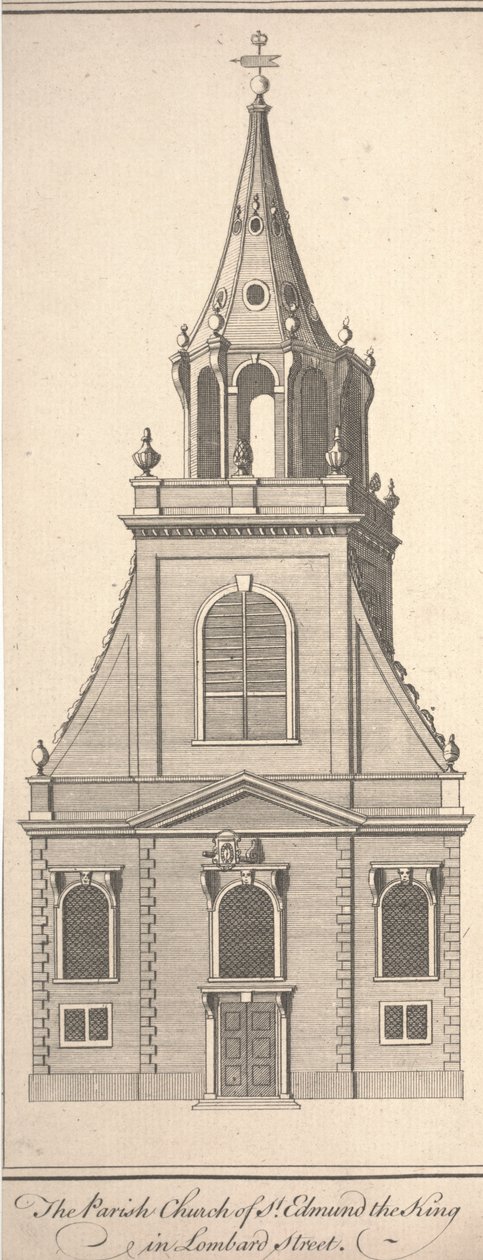 The Parish Church of St. Edmund the King i Lombard Street, ca 1750 (gravyr) av Benjamin Cole