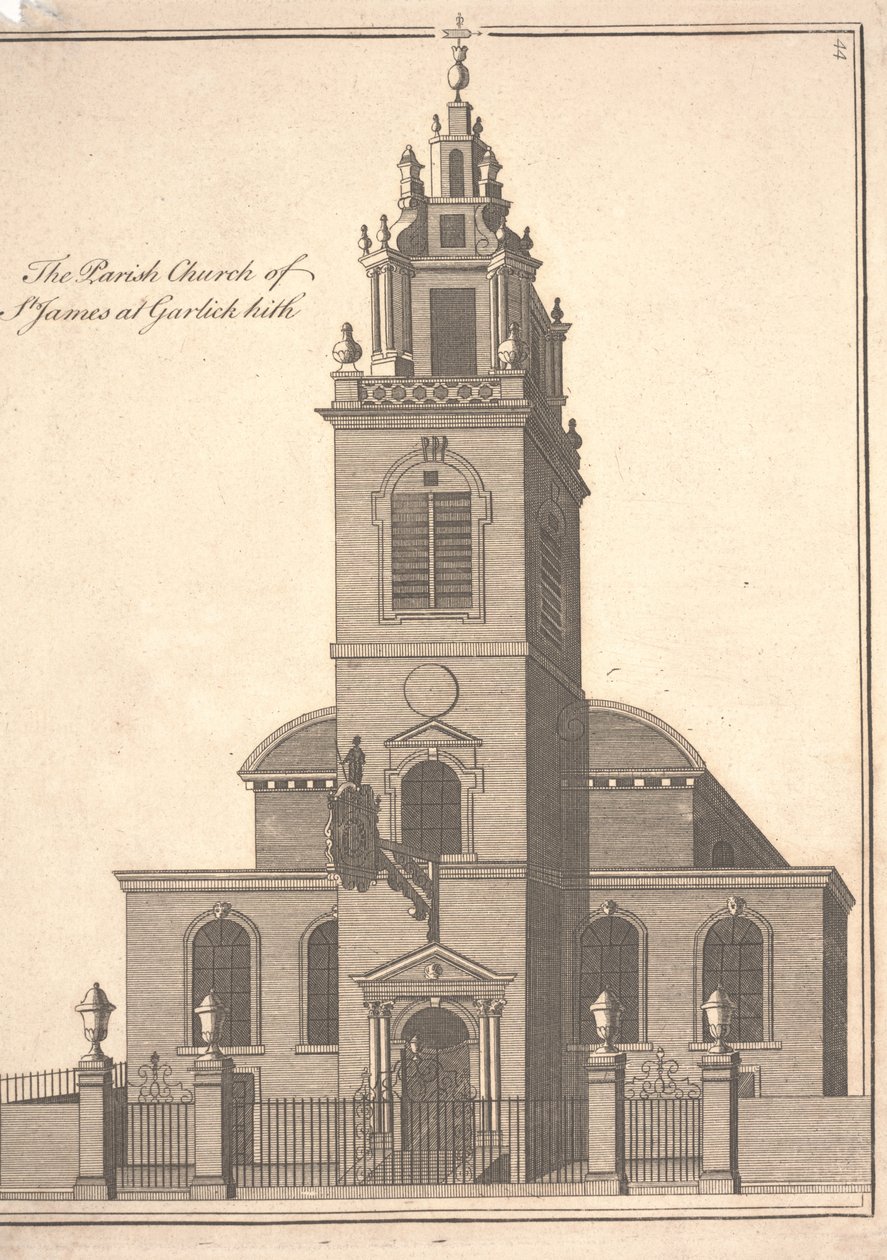 St. James Garlickhythe församlingskyrka, ca 1750 (gravyr) av Benjamin Cole