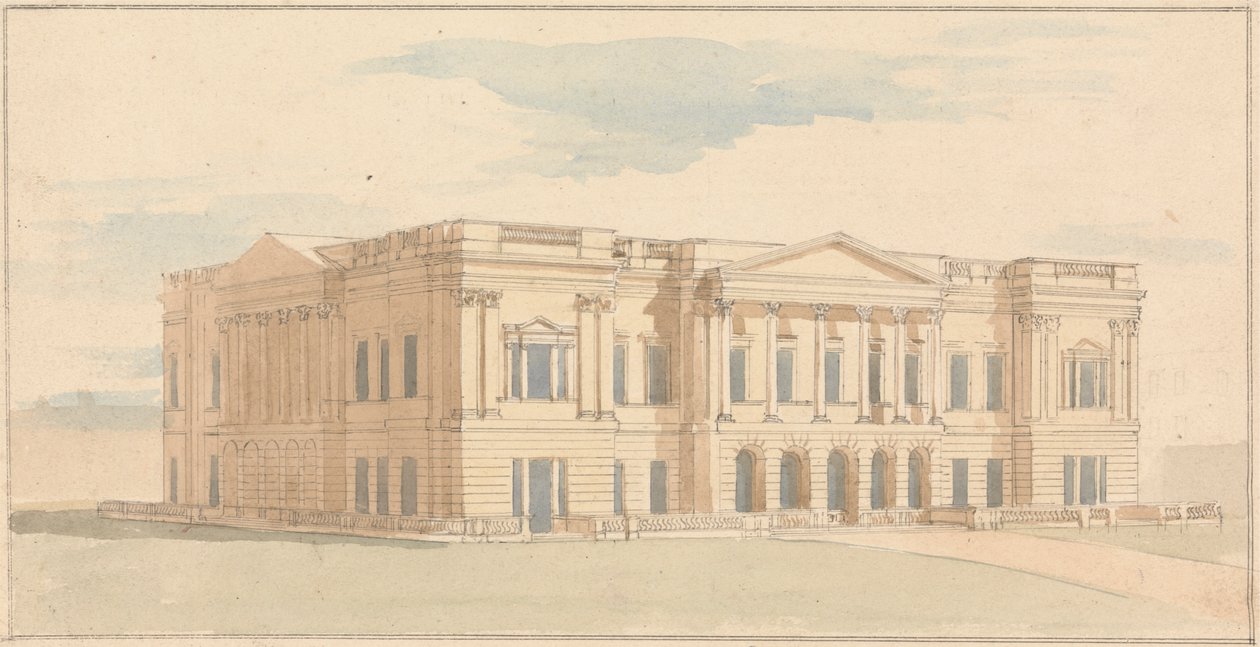 York House, London: Perspektivvy av västfronten av Benjamin Dean Wyatt