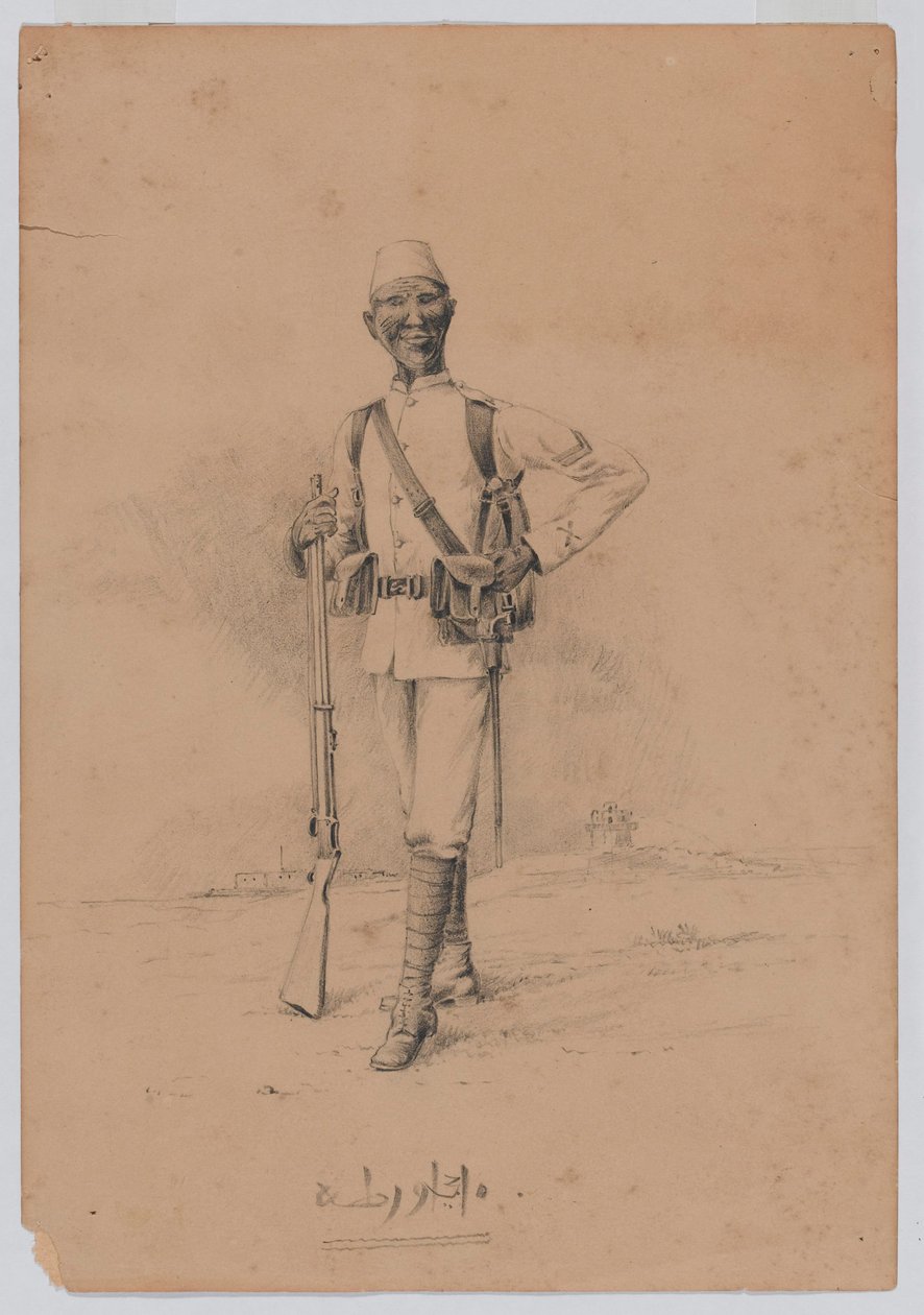 En soldat från den 10:e sudanesiska bataljonen, ca 1889 (akvarell) av Benjamin Donisthorpe Alsop Donne