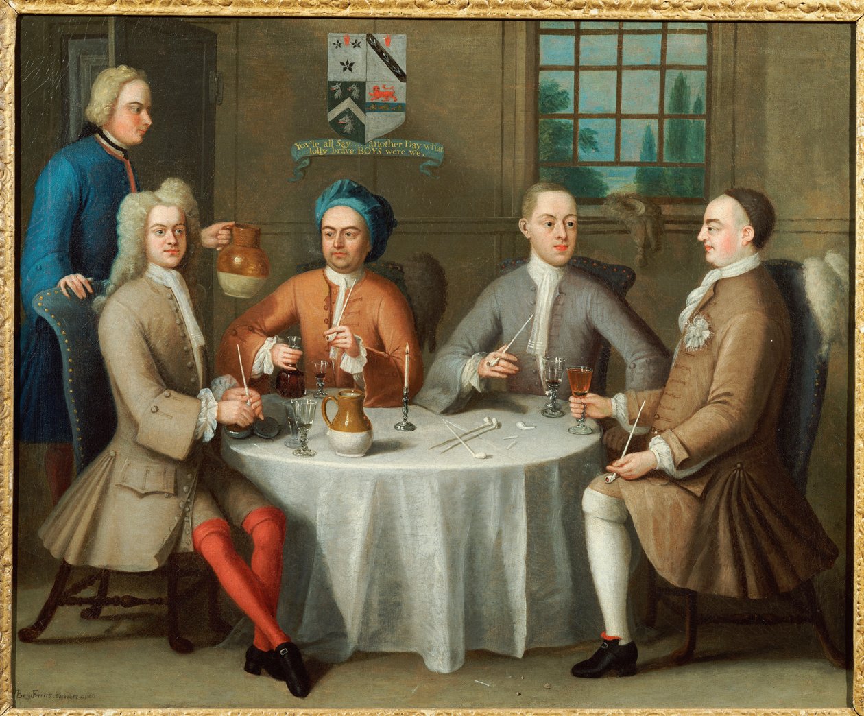 Ett gruppporträtt av Sir Thomas Sebright, Sir John Bland och två vänner, 1723 av Benjamin Ferrers
