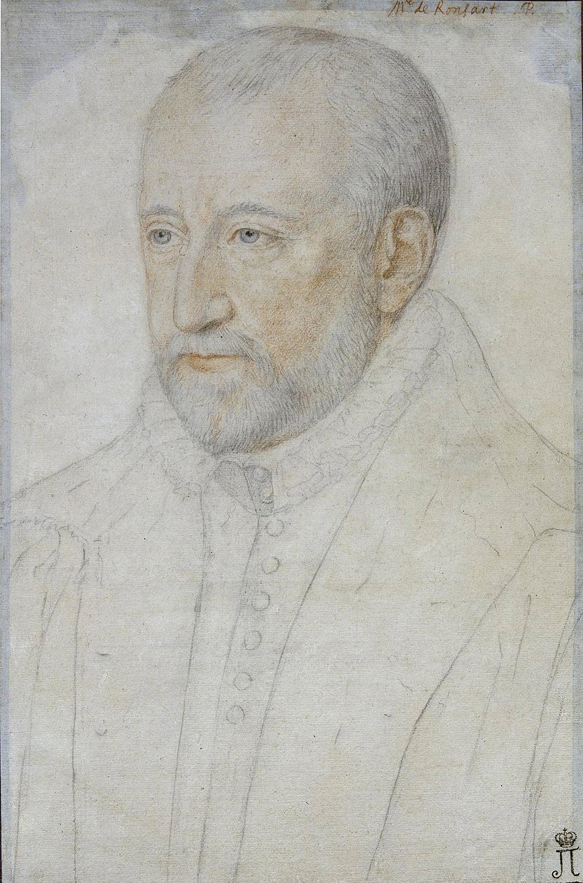 Porträtt av Pierre de Ronsard (1524-1585) av Foulon, Benjamin (ca 1550-ca 1612). Svart krita och sangvin på papper, storlek: 33x23, andra hälften av 1500-talet, State Hermitage, St. Petersburg av Benjamin Foulon
