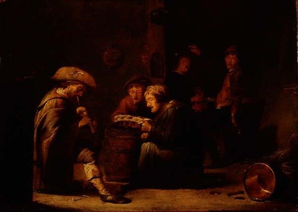 Kroginteriör med två sångare och en säckpipare (panel) av Benjamin Gerritsz. Cuyp